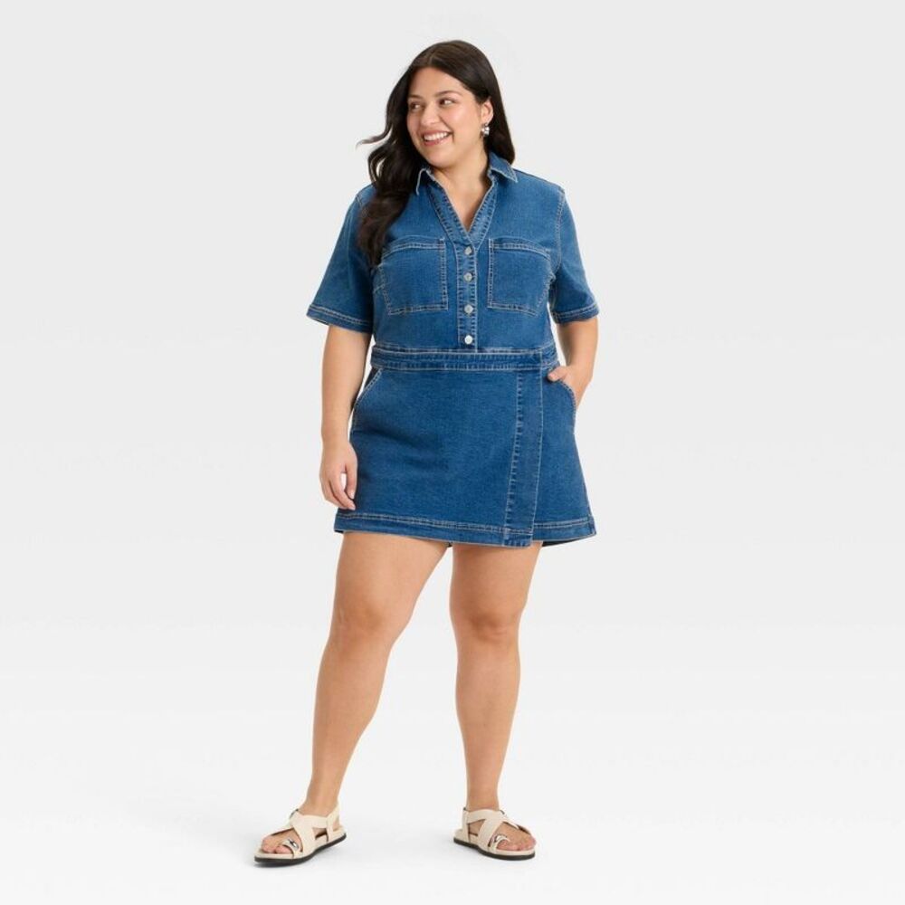Open Box - Ava & Viv - Women's Denim Skortalls - Ava & Viv Medium Wash 2X Blue - Picture 3 of 3